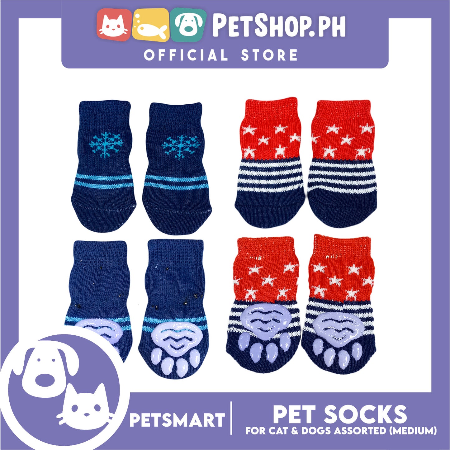 Pet Socks for Cats and Dogs Assorted Designs (Medium)