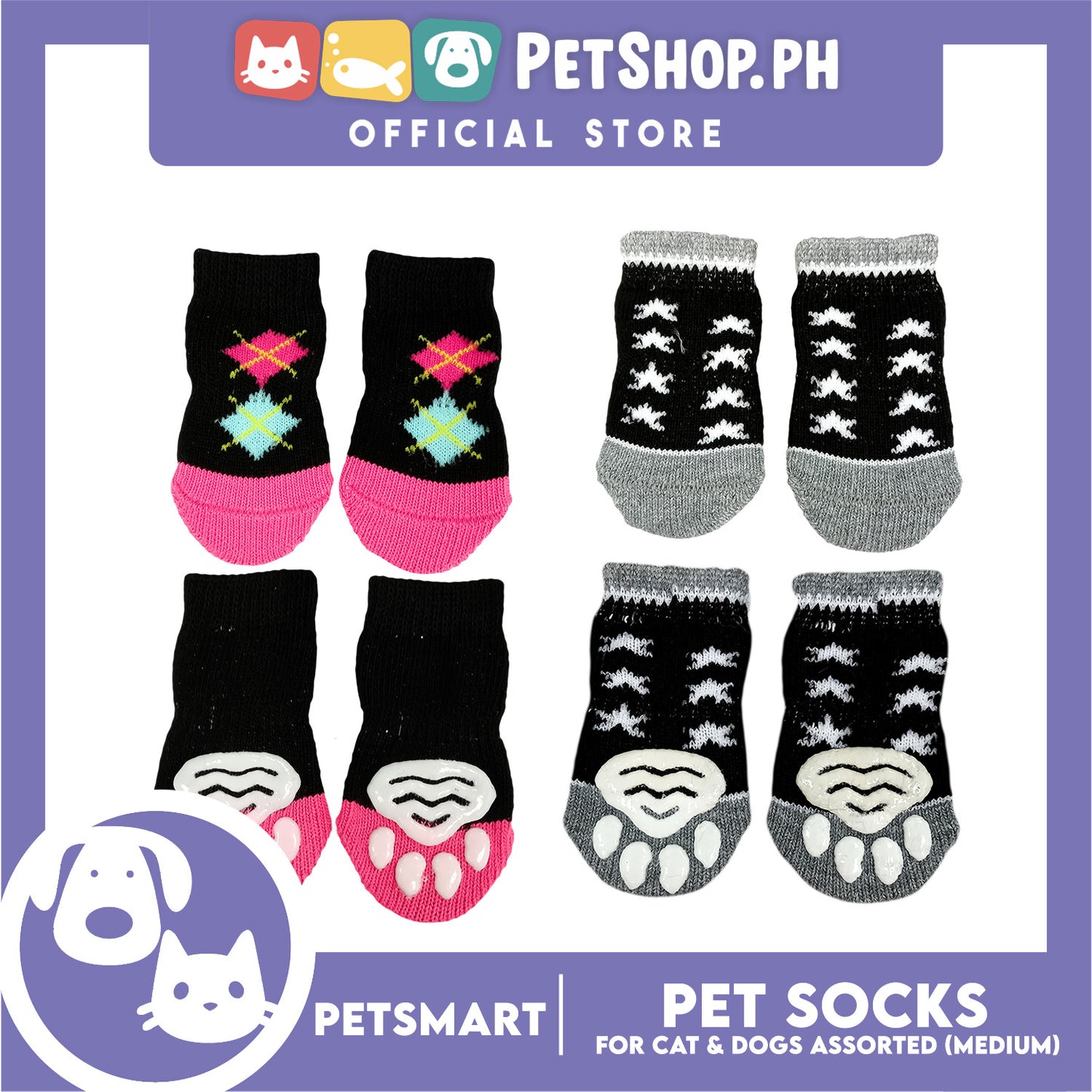 Pet Socks for Cats and Dogs Assorted Designs (Medium)