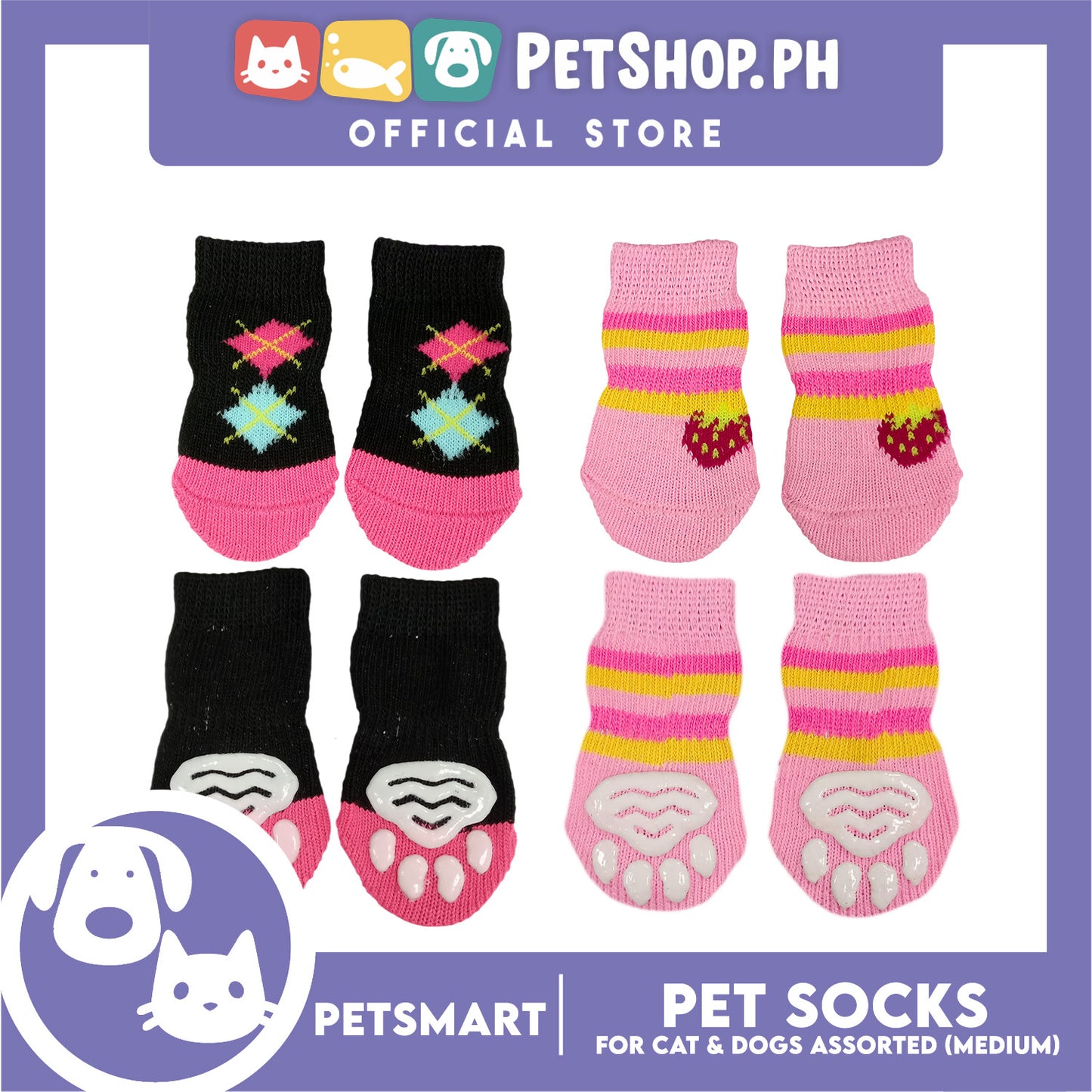 Pet Socks for Cats and Dogs Assorted Designs (Medium)