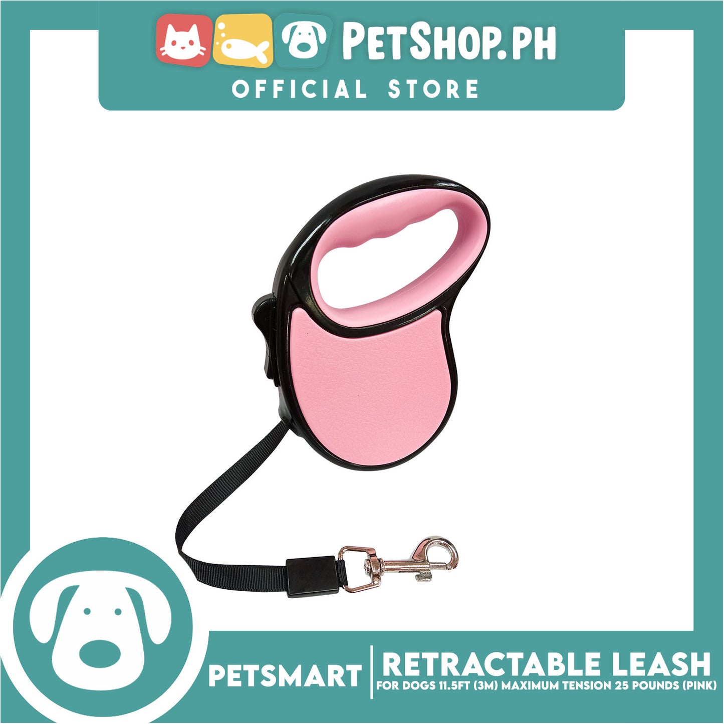 Retractable Leash for Dogs 11.5ft (3M) Maximum Tension 25pounds (Pink)