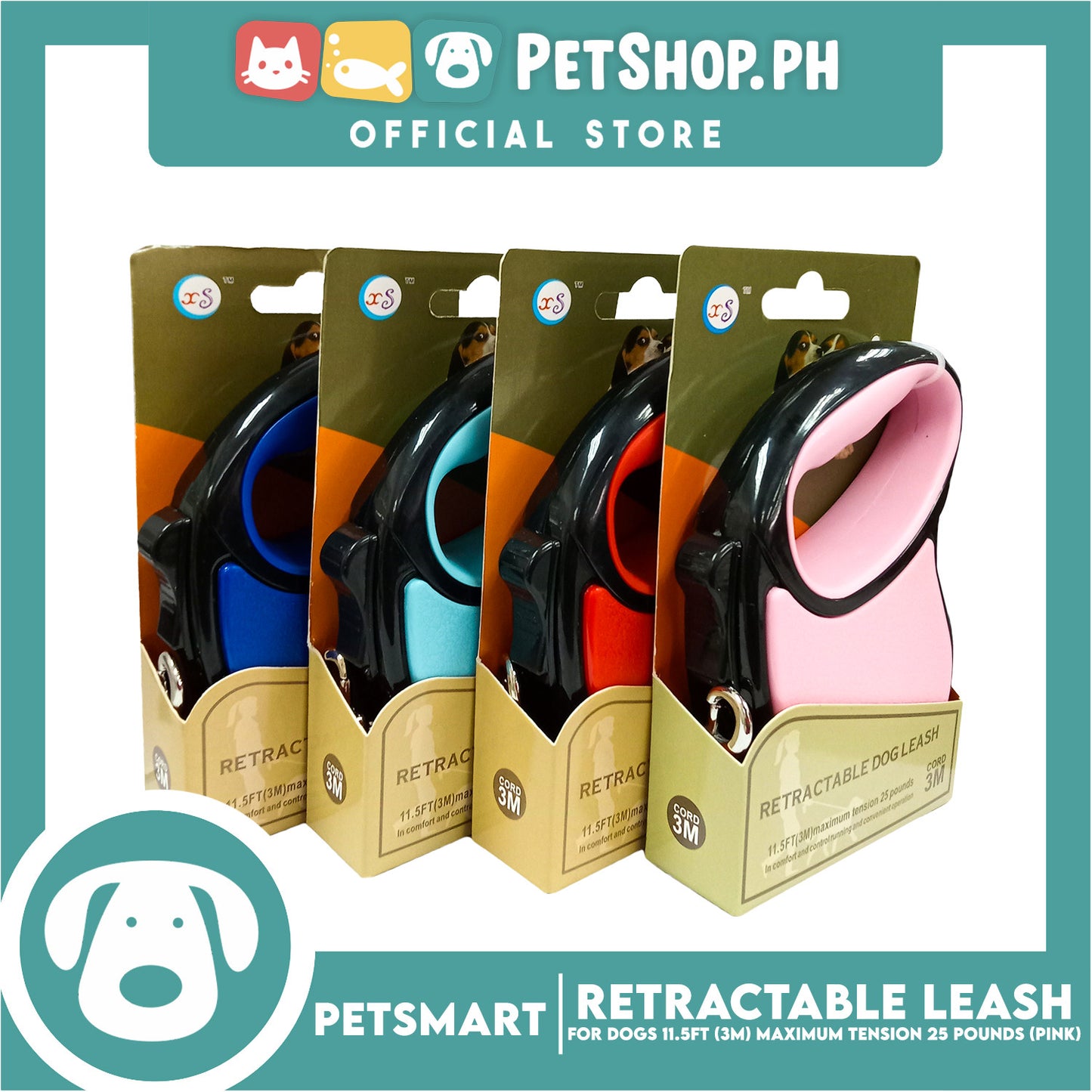 Retractable Leash for Dogs 11.5ft (3M) Maximum Tension 25pounds (Pink)