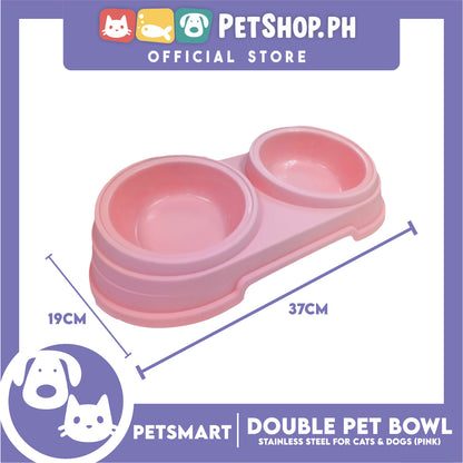 Pet Double Bowl Stainless Steel for Cats and Dogs, Pink Color (Large)