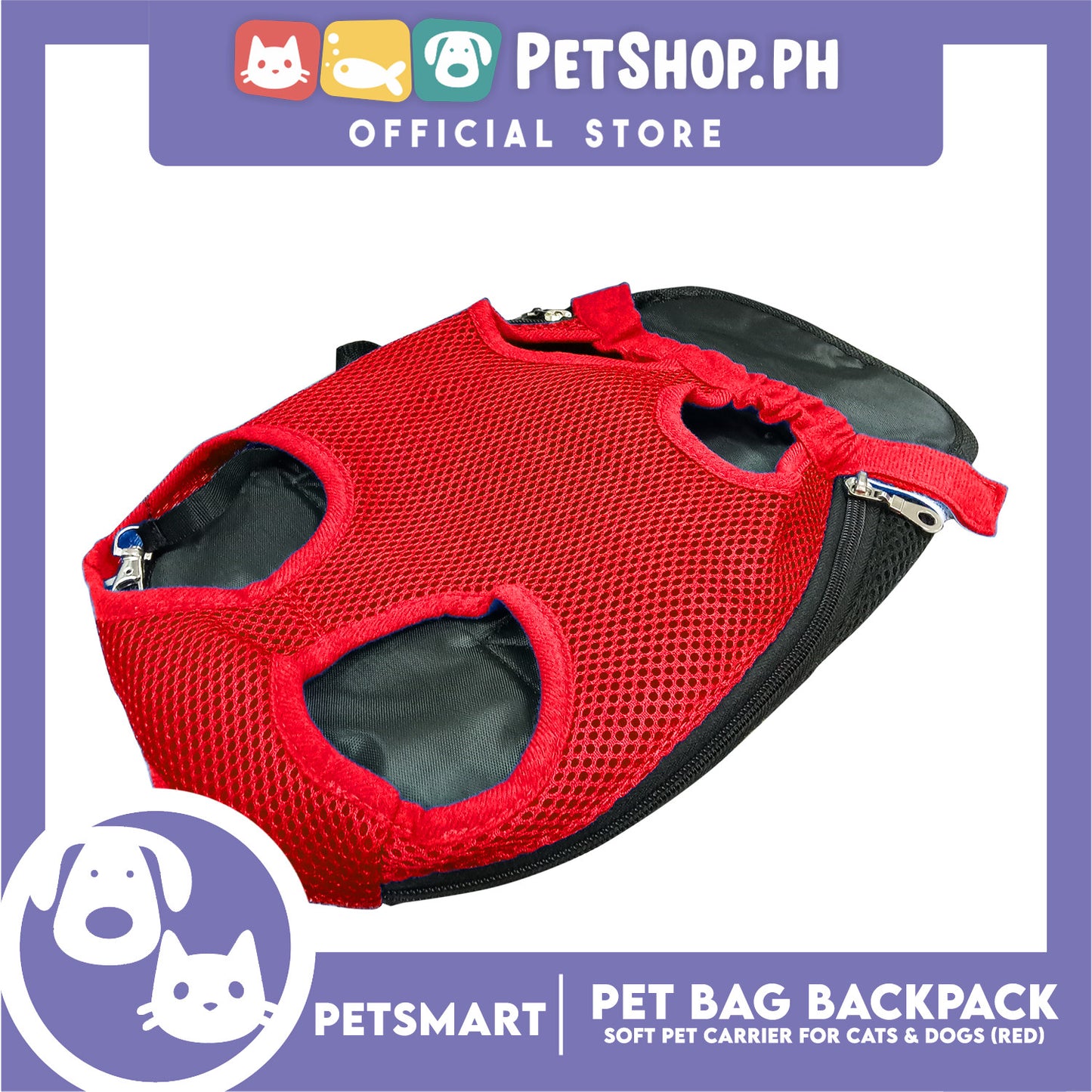 Pet Bag Backpack, Soft Pet Carrier for Cats and Dogs, Red Color (Small)