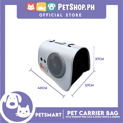 Pet Bag Carrier with Window for Cats and Dogs (White and Green) 40cm x 27cm x 27cm