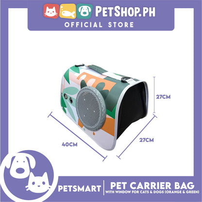 Pet Bag Carrier with Window for Cats and Dogs (Orange and Green) 40cm x 27cm x 27cm