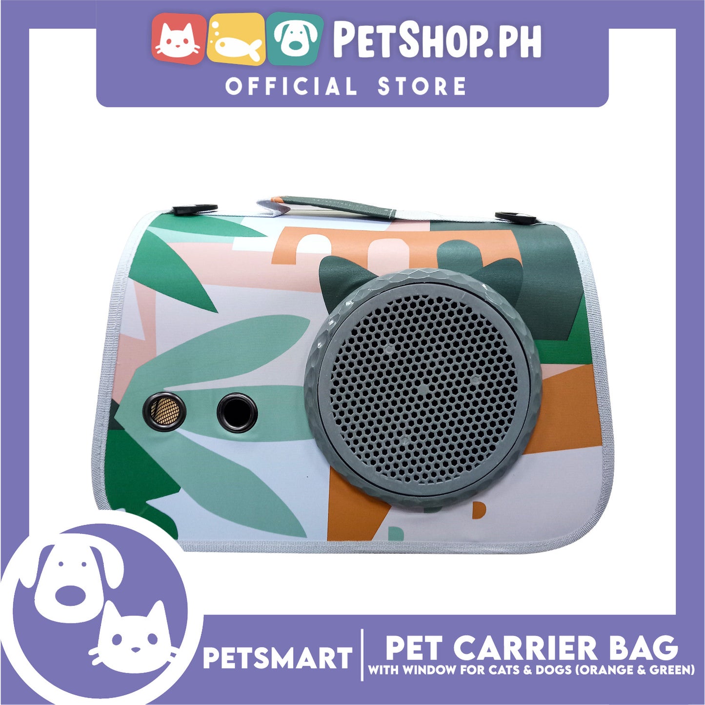 Pet Bag Carrier with Window for Cats and Dogs (Orange and Green) 40cm x 27cm x 27cm