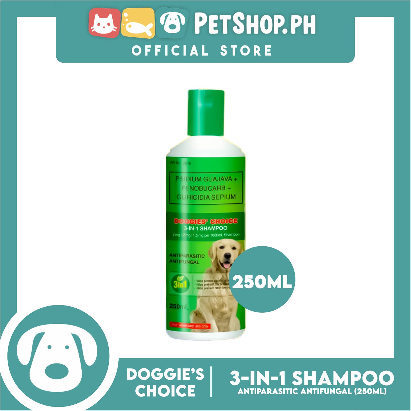 Doggies' Choice 3-IN-1 Dog Shampoo, Antiparasitic Antifungal 250ml