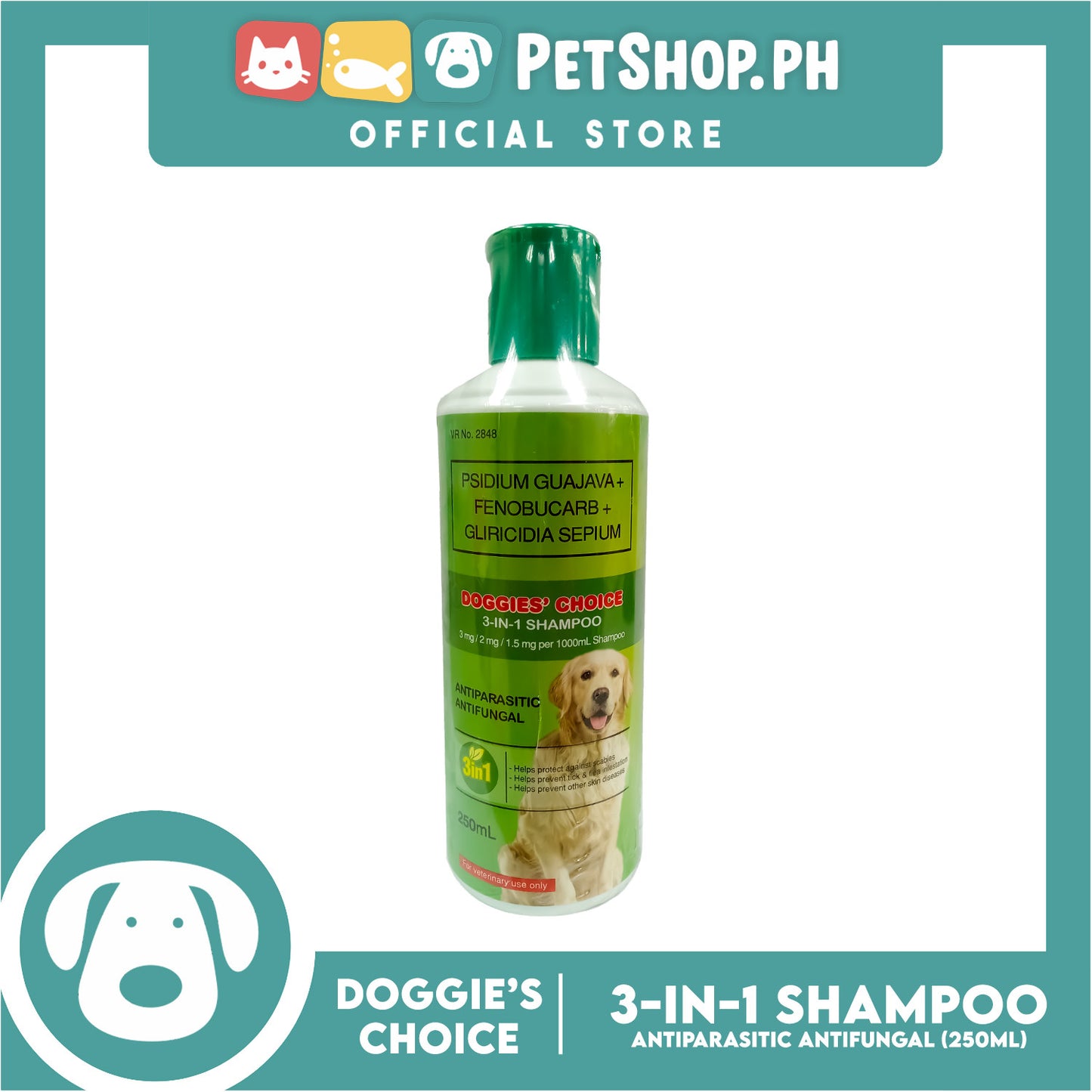 Doggies' Choice 3-IN-1 Dog Shampoo, Antiparasitic Antifungal 250ml