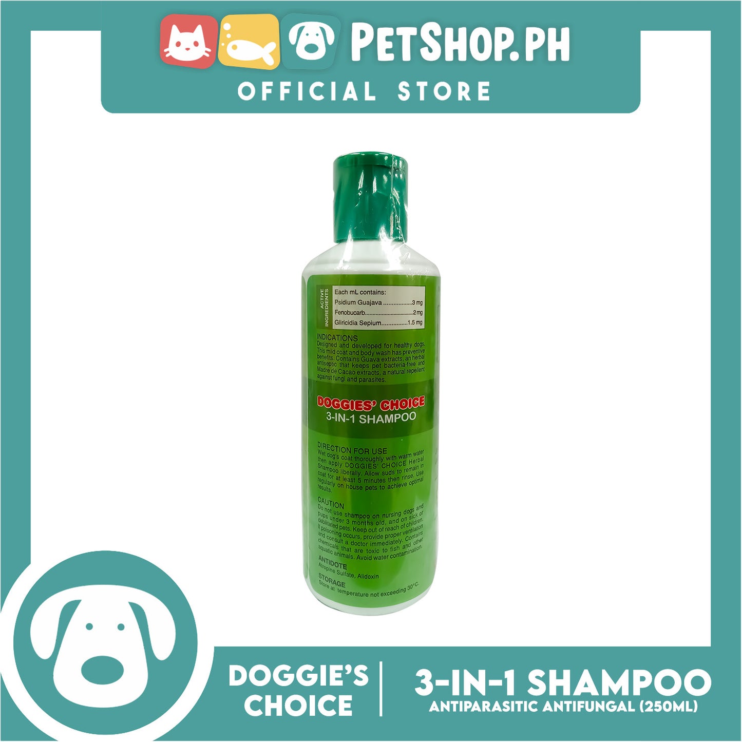 Doggies' Choice 3-IN-1 Dog Shampoo, Antiparasitic Antifungal 250ml