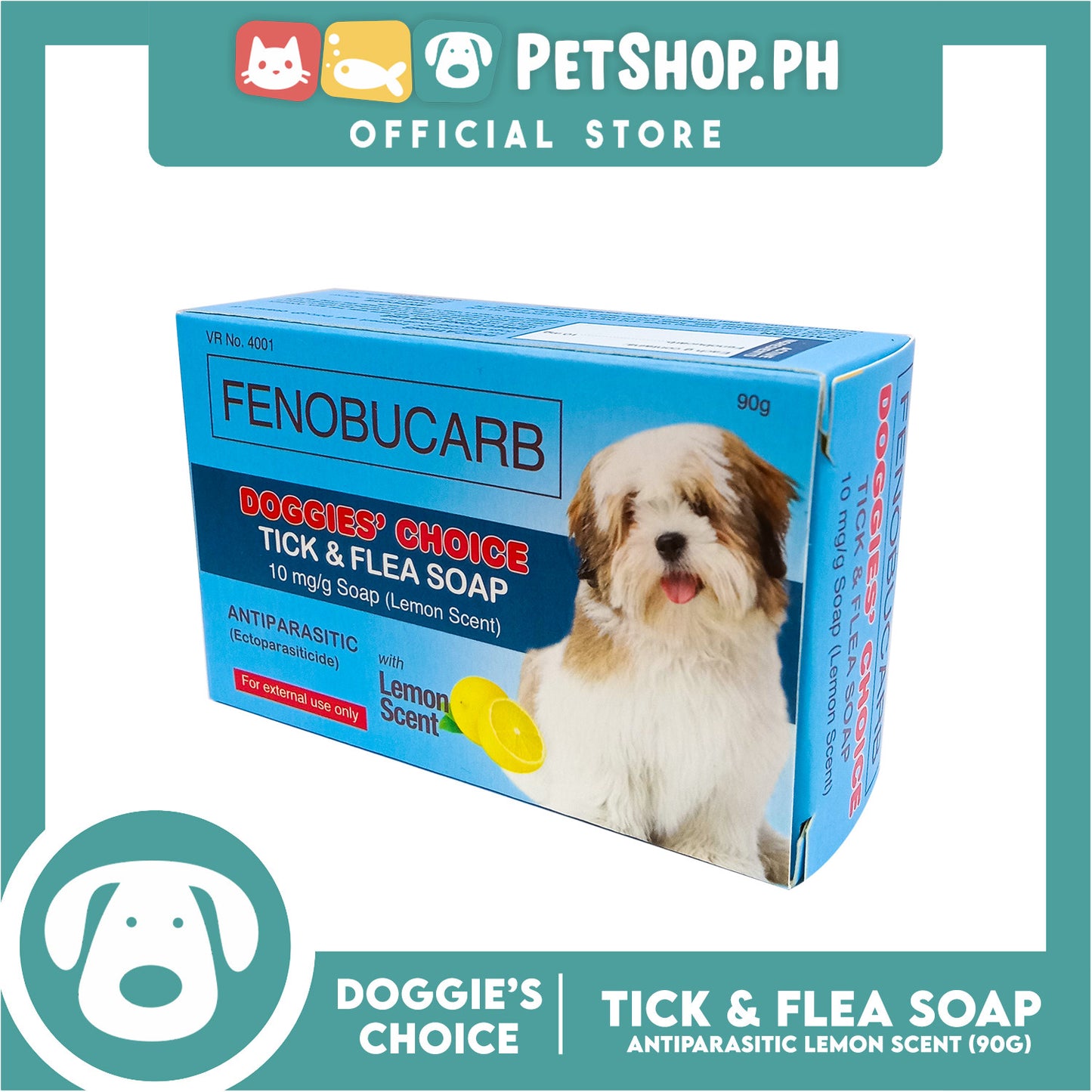 Doggies' Choice Tick and Flea Dog Soap, Antiparasitic 90g (Lemon Scent)