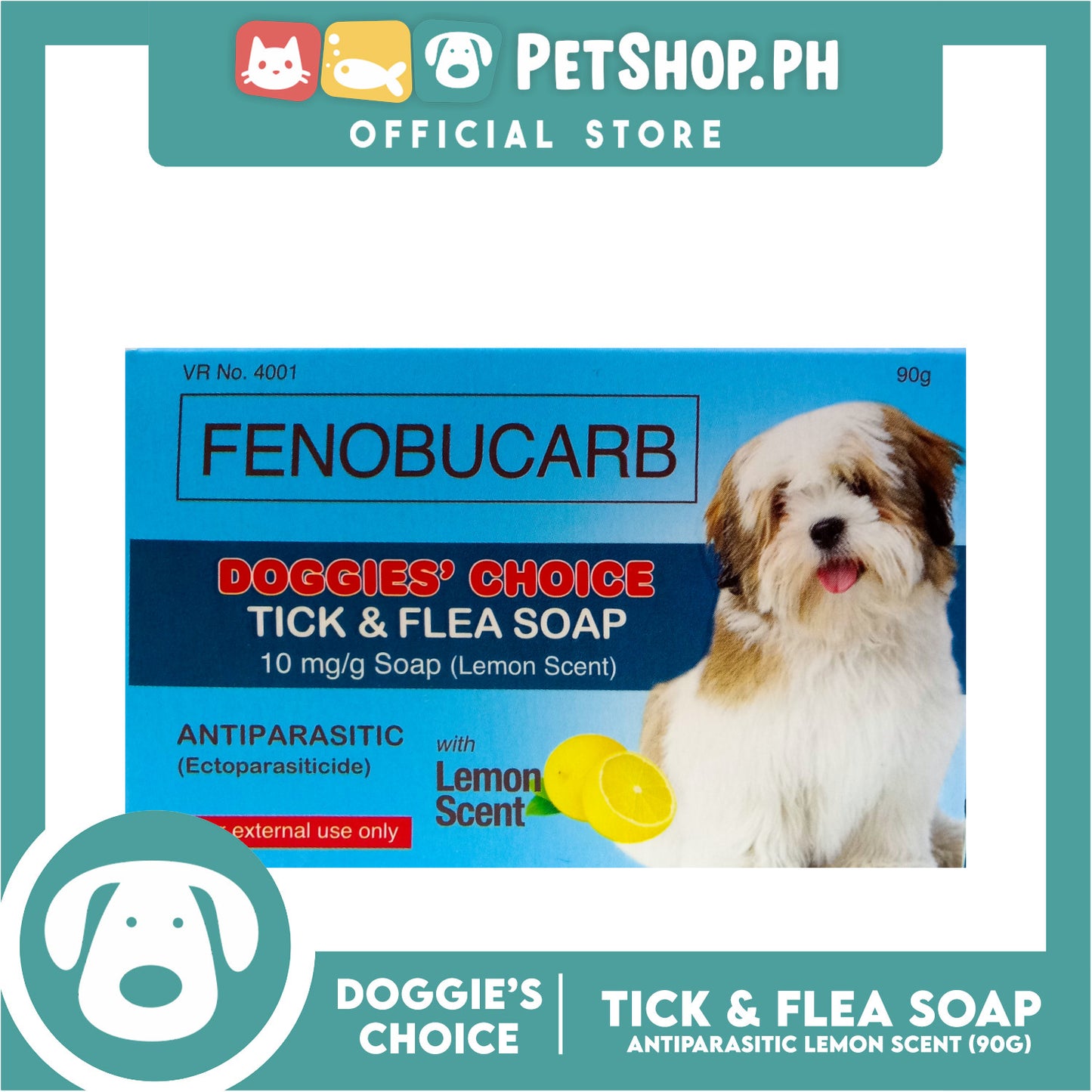 Doggies' Choice Tick and Flea Dog Soap, Antiparasitic 90g (Lemon Scent)