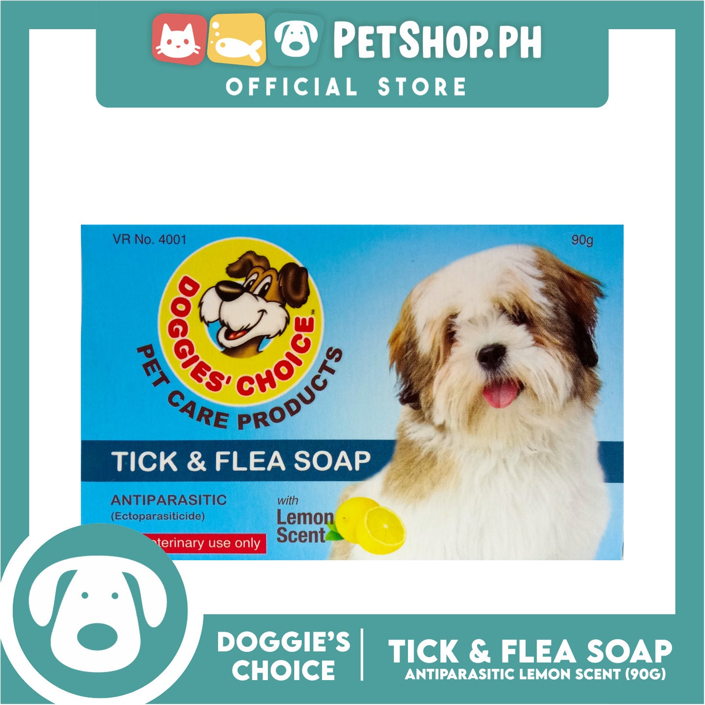 Doggies' Choice Tick and Flea Dog Soap, Antiparasitic 90g (Lemon Scent)