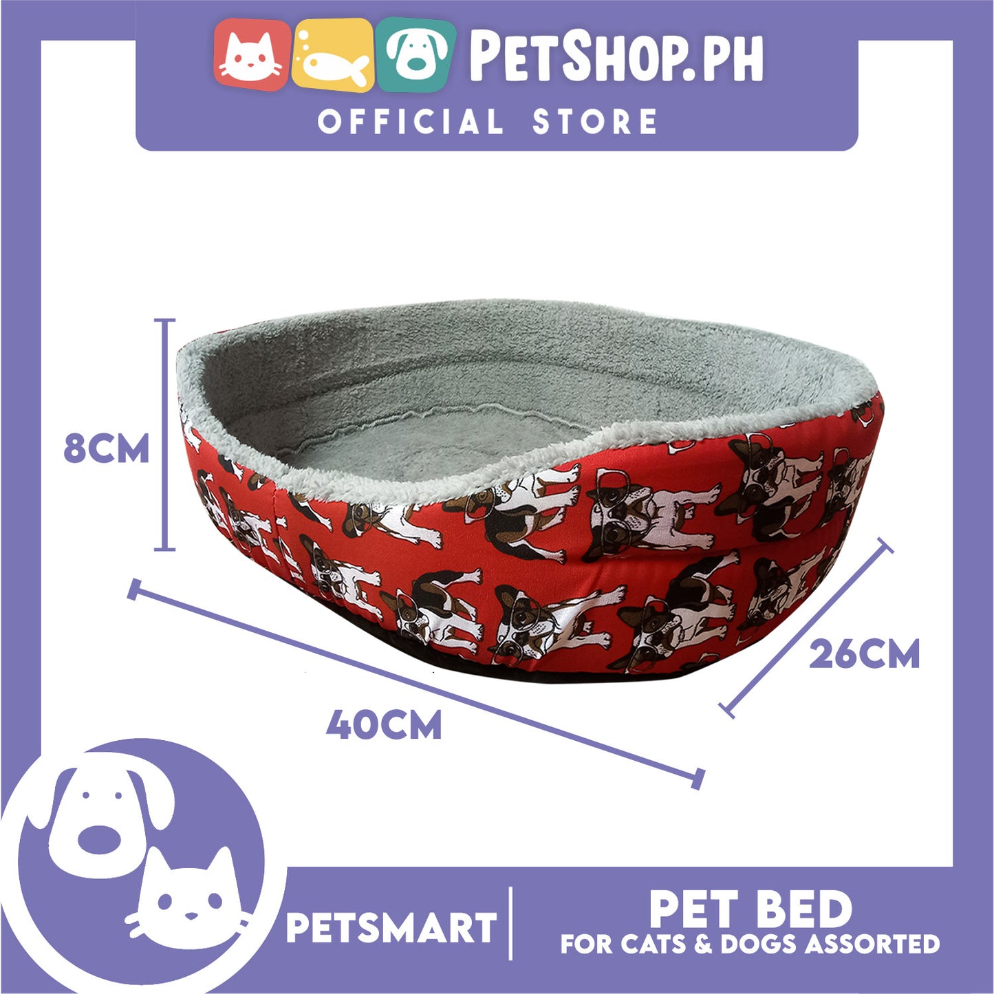 Pet Bed for Cats and Dogs XXS 40cm x 26cm x 8cm (Assorted Colors and Designs)