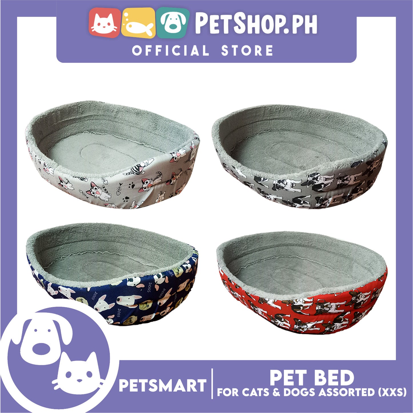 Pet Bed for Cats and Dogs XXS 40cm x 26cm x 8cm (Assorted Colors and Designs)