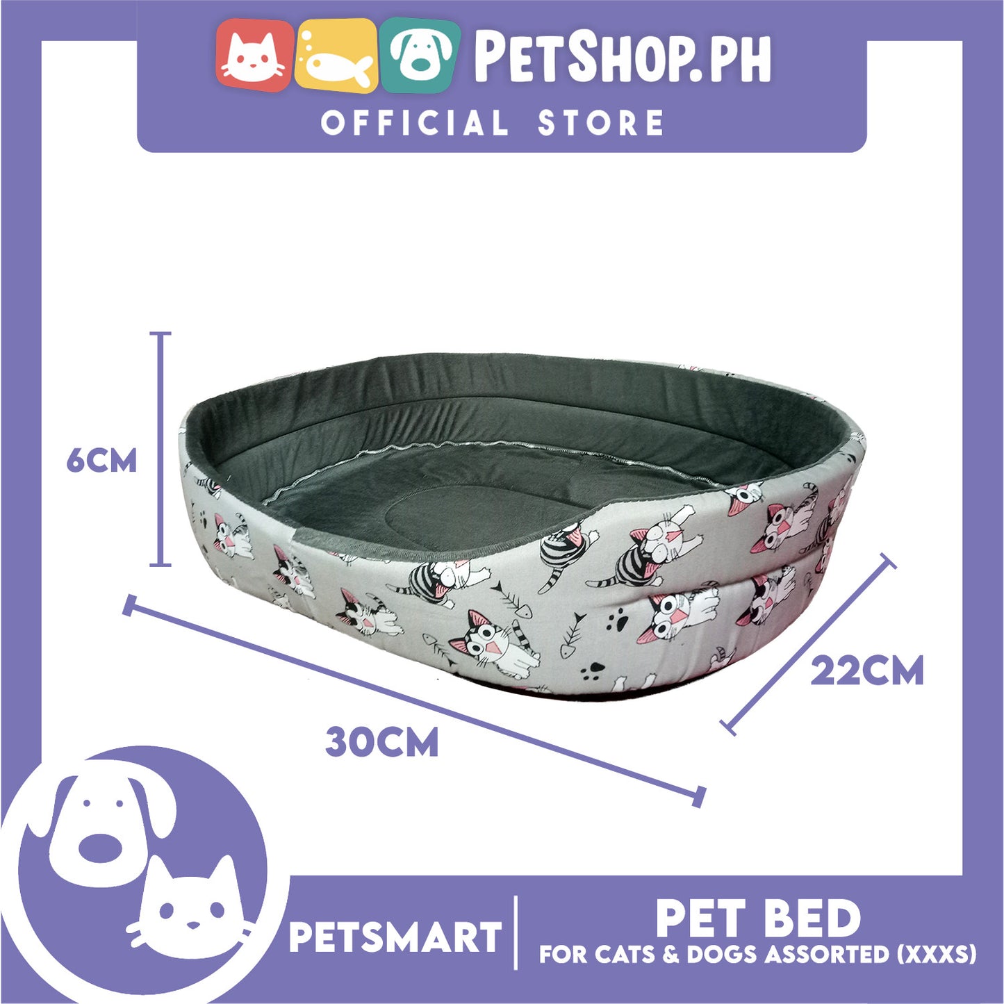 Pet Bed Soft and Comfortable Sleeping Bed XXXS (Assorted Colors and Designs) for Cats and Dogs