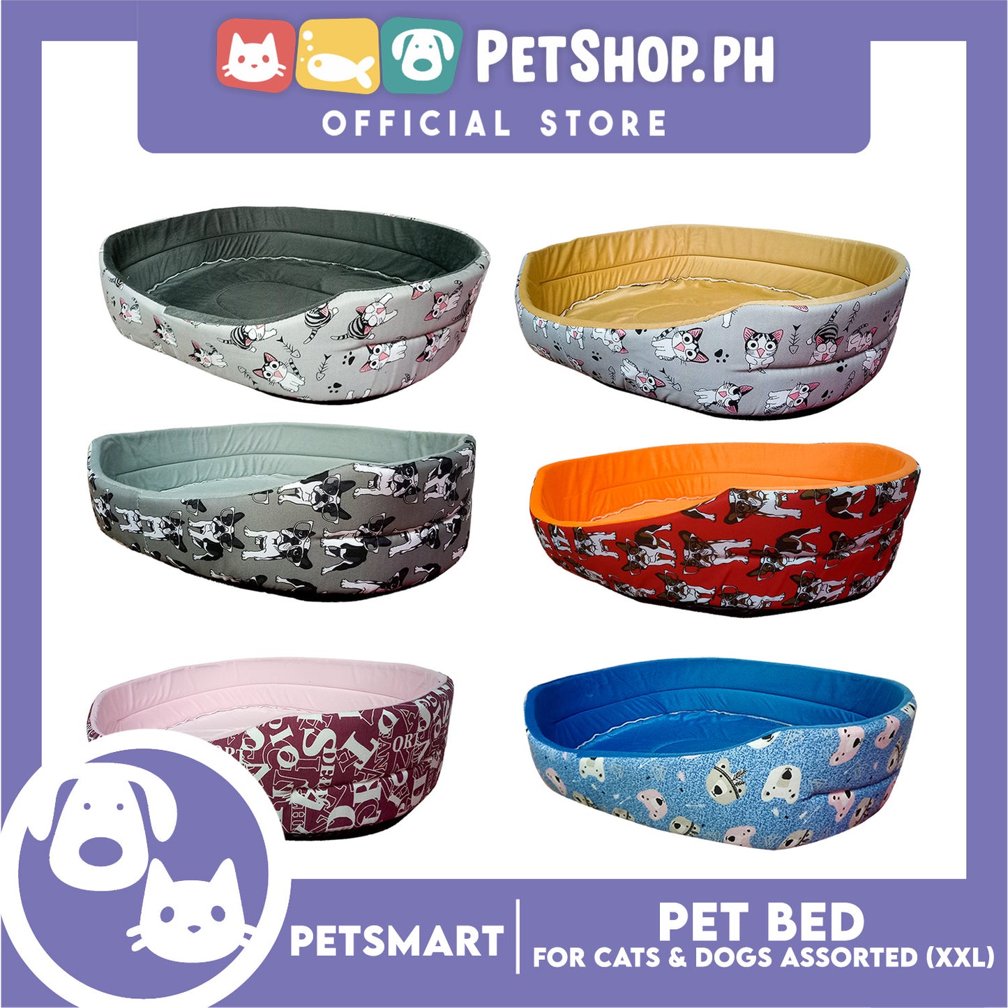 Pet Bed Soft and Comfortable Sleeping XXL (Assorted Colors and Designs) for Cats and Dogs