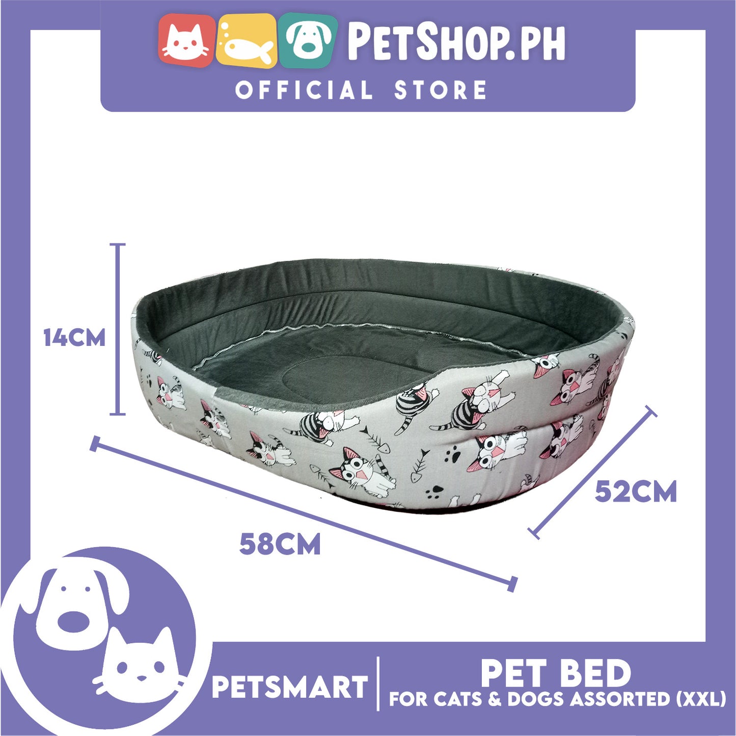 Pet Bed Soft and Comfortable Sleeping XXL (Assorted Colors and Designs) for Cats and Dogs