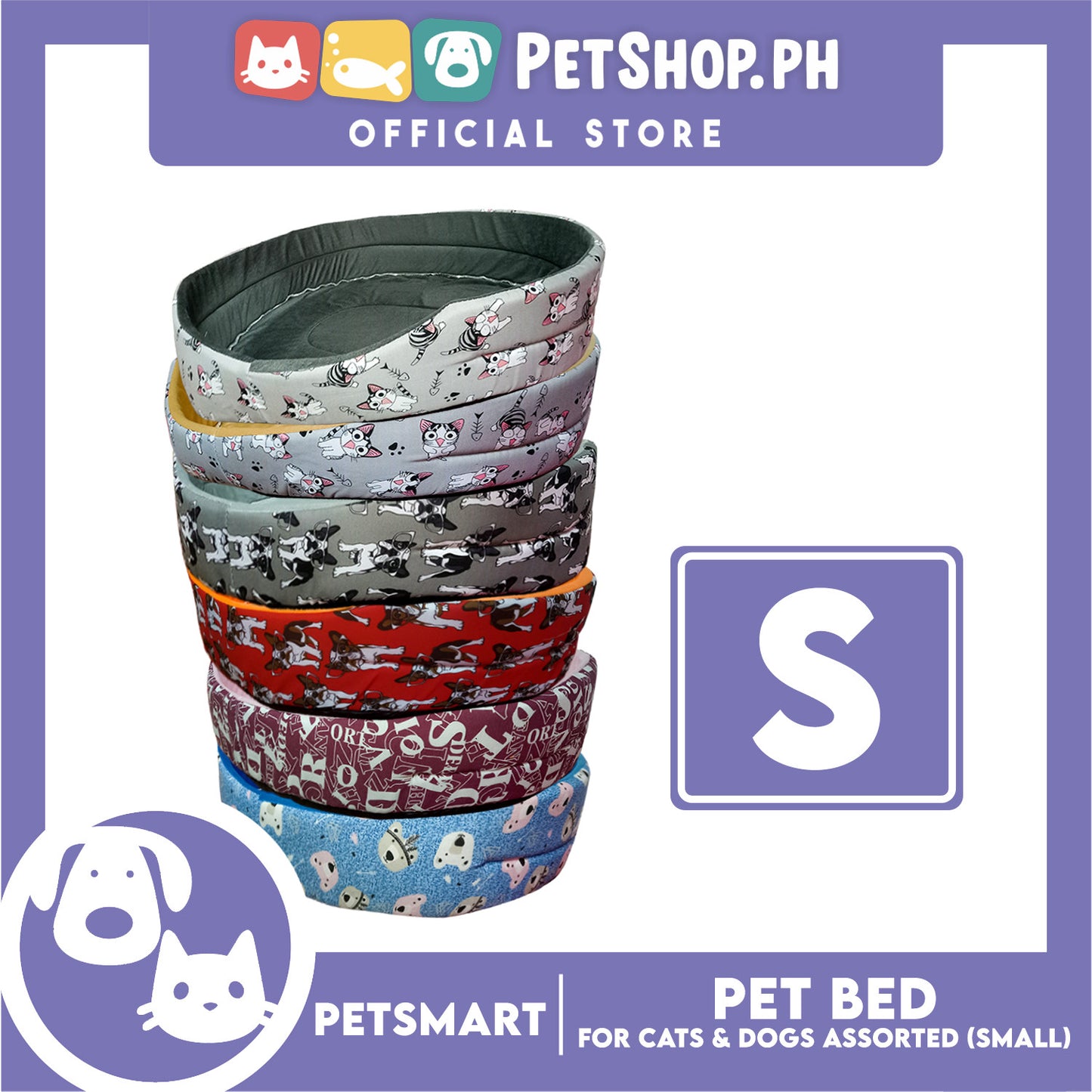 Pet Bed Soft and Comfortable Sleeping Bed S (Assorted Colors and Designs) for Cats and Dogs