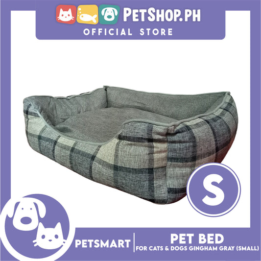 Pet Bed Cat Dog Bed Washable Gingham Gray (Small) with removable cushion
