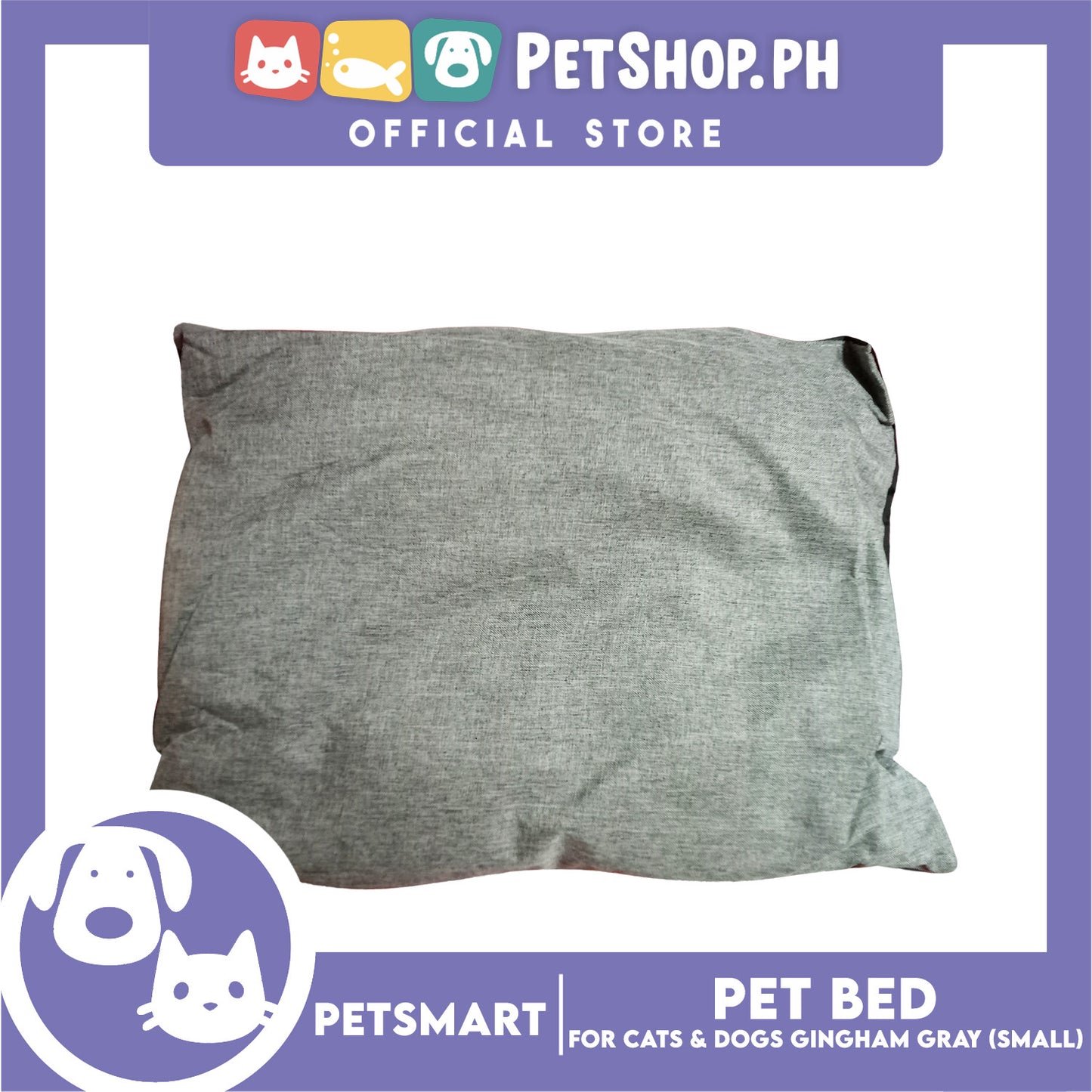 Pet Bed Cat Dog Bed Washable Gingham Gray (Small) with removable cushion