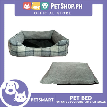 Pet Bed Cat Dog Bed Washable Gingham Gray (Small) with removable cushion