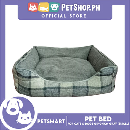 Pet Bed Cat Dog Bed Washable Gingham Gray (Small) with removable cushion