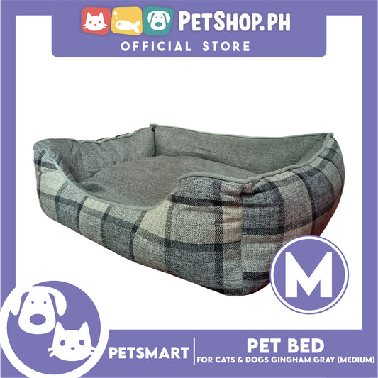 Pet Bed Cat Dog Bed Washable Gingham Gray (Medium) with removable cushion