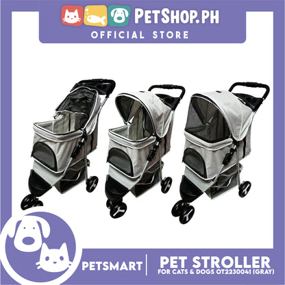Pet Stroller 3 Wheels for Cats and Dogs, Gray Color (OT2230041) 36cm x 73cm x 105cm