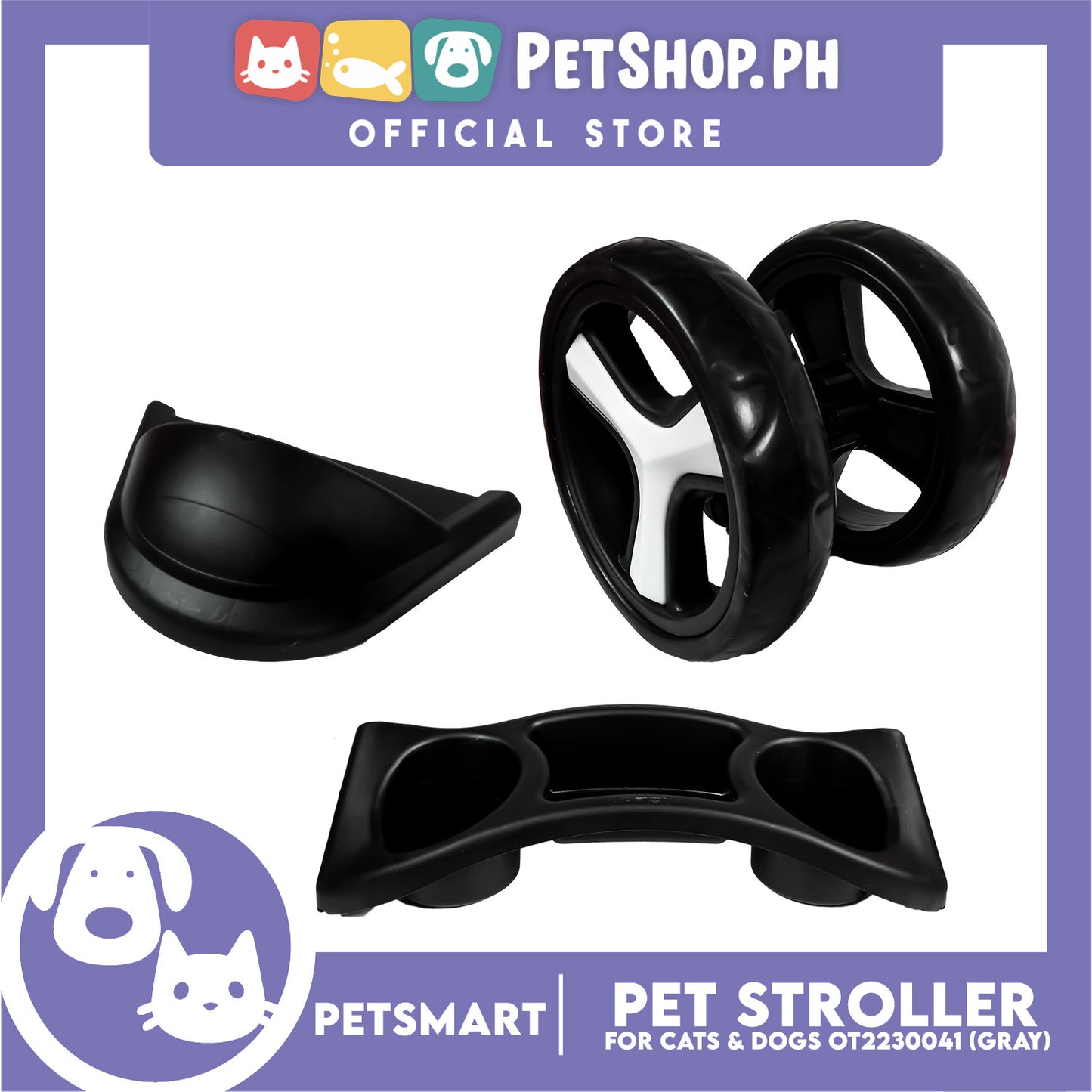 Pet Stroller 3 Wheels for Cats and Dogs, Gray Color (OT2230041) 36cm x 73cm x 105cm