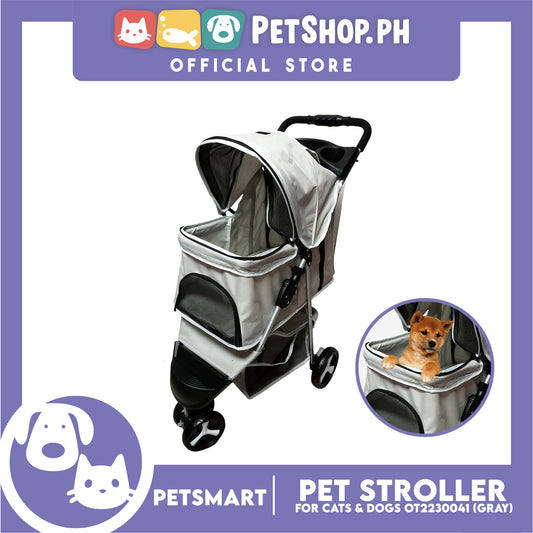 Pet Stroller 3 Wheels for Cats and Dogs, Gray Color (OT2230041) 36cm x 73cm x 105cm