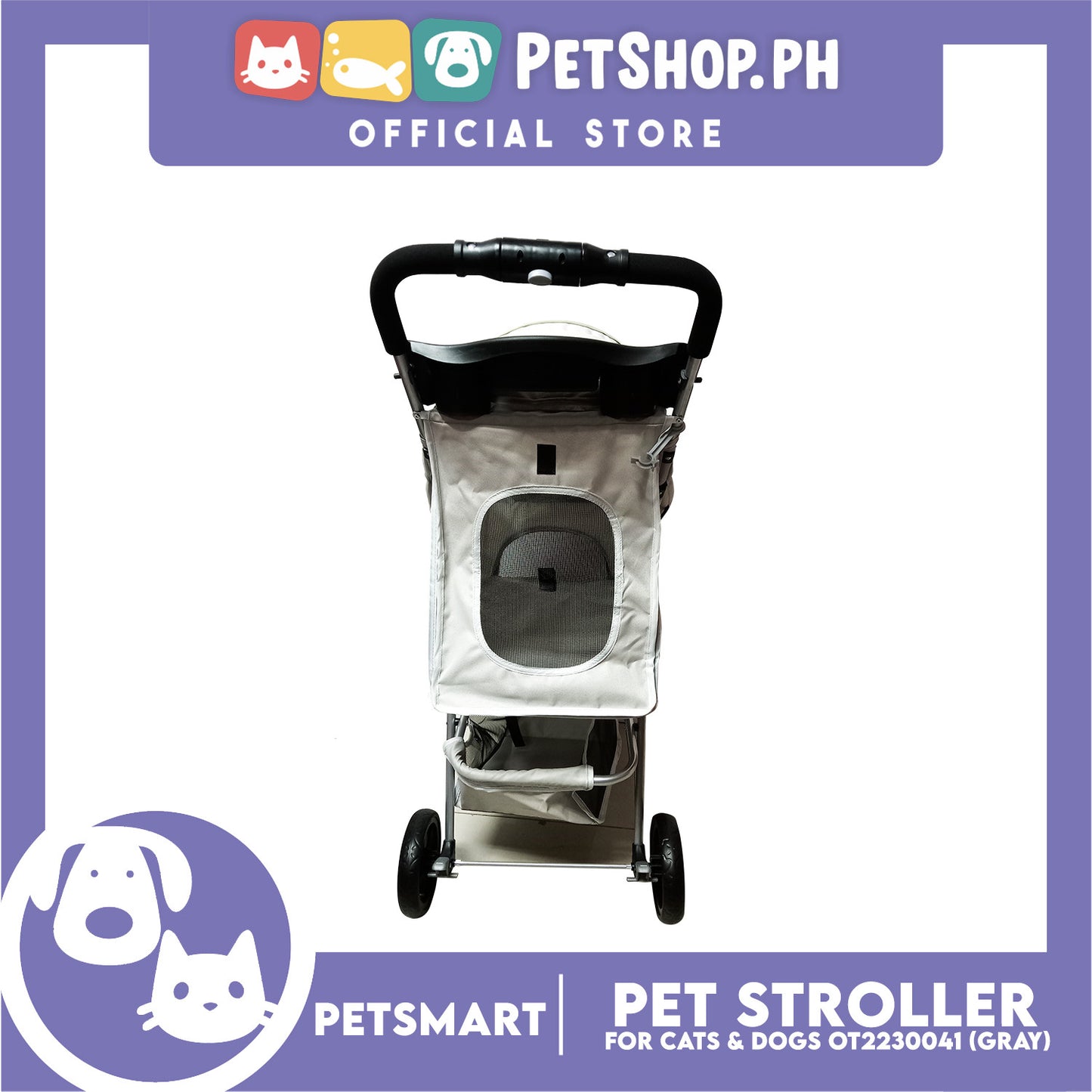 Pet Stroller 3 Wheels for Cats and Dogs, Gray Color (OT2230041) 36cm x 73cm x 105cm