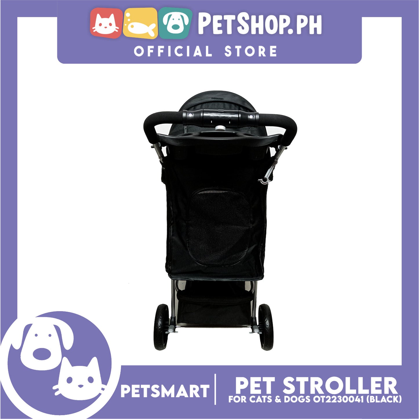 Pet Stroller 3 Wheels for Cats and Dogs, Black Color (OT2230041) 36cm x 73cm x 105cm