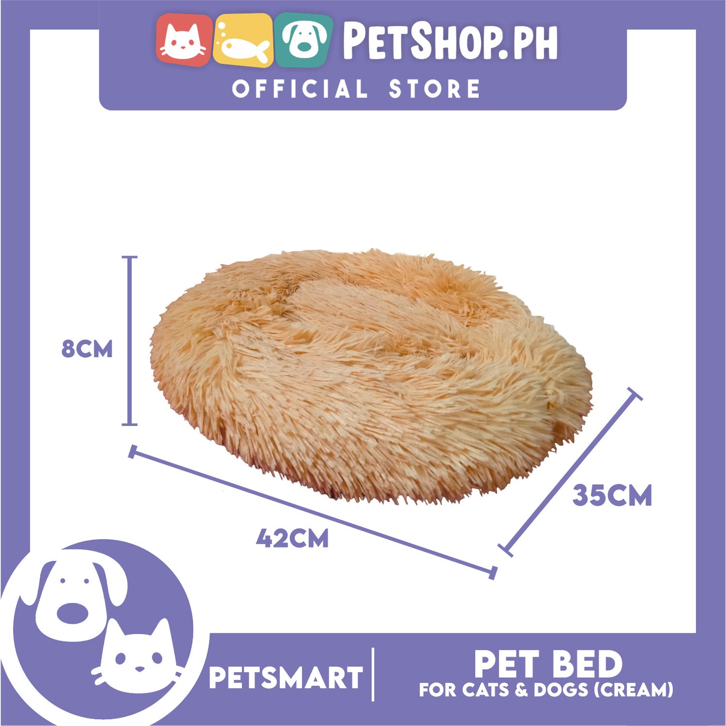 Pet Bed for Cats and Dogs (Cream Color) Small Size 42cm x 35cm x 8cm
