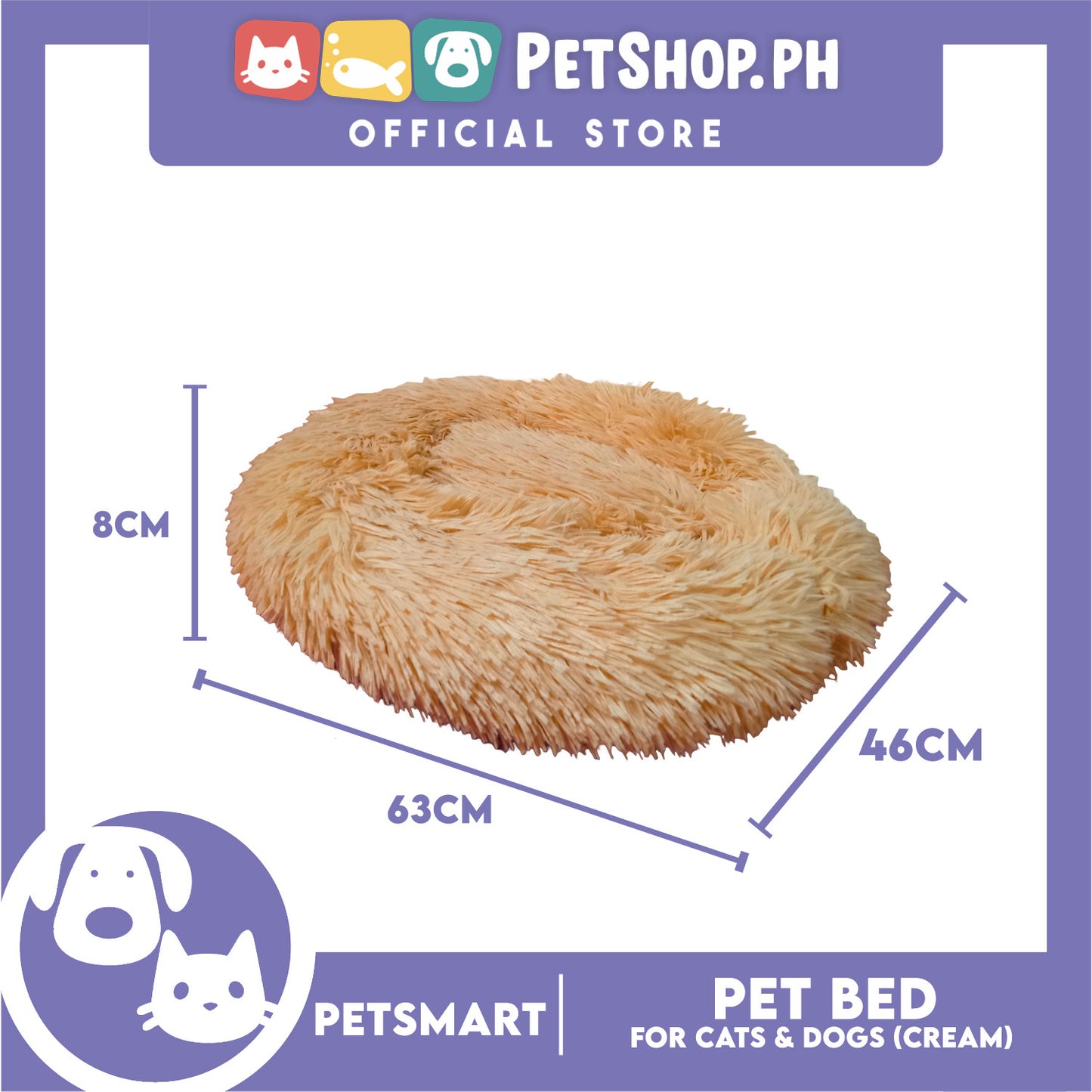Pet Bed for Cats and Dogs (Cream Color) Large Size 63cm x 46cm x 8cm