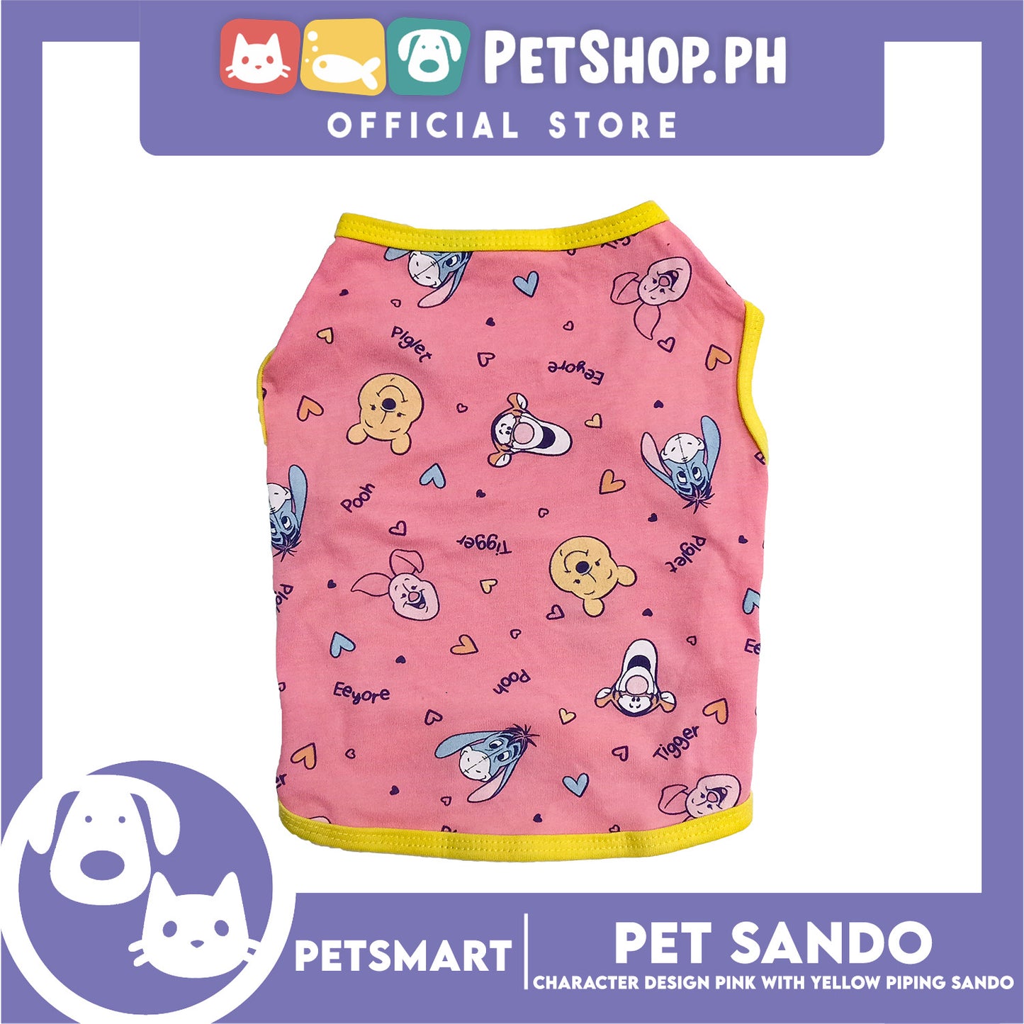 Pet Sando Character Design, Pink with Yellow Piping Color, XL Size (DG-CTN197XL)
