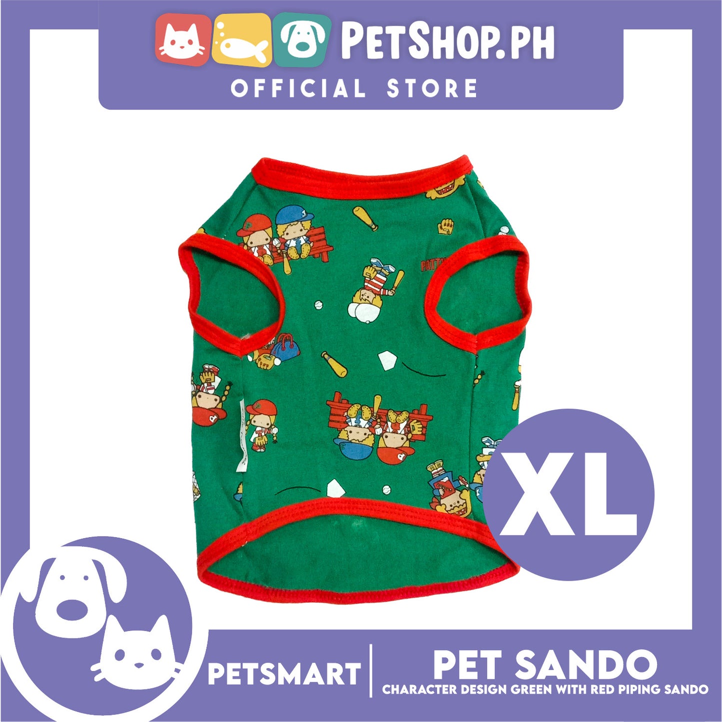 Pet Sando Character Design, Green with Red Piping Color, XL Size (DG-CTN199XL)