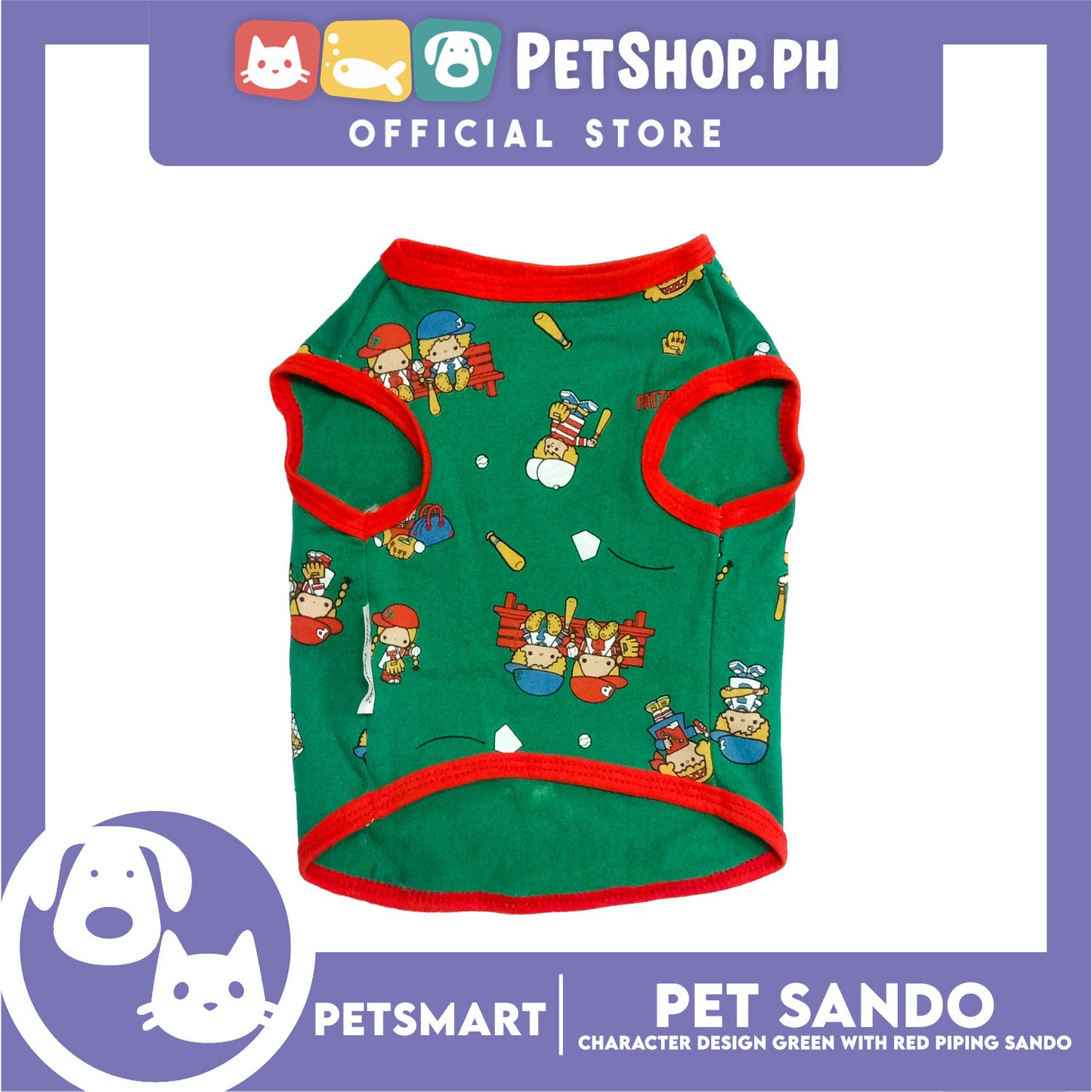 Pet Sando Character Design, Green with Red Piping Color, XL Size (DG-CTN199XL)