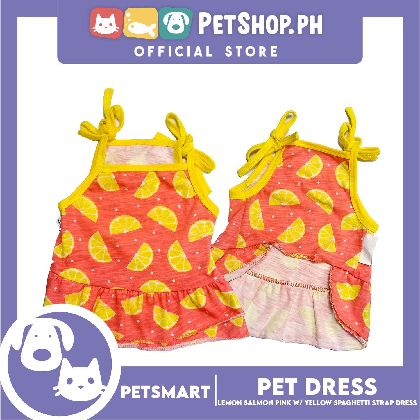 Pet Dress Lemon Salmon Pink with Yellow Spaghetti Strap Design, Small Size (DG-CTN202S)