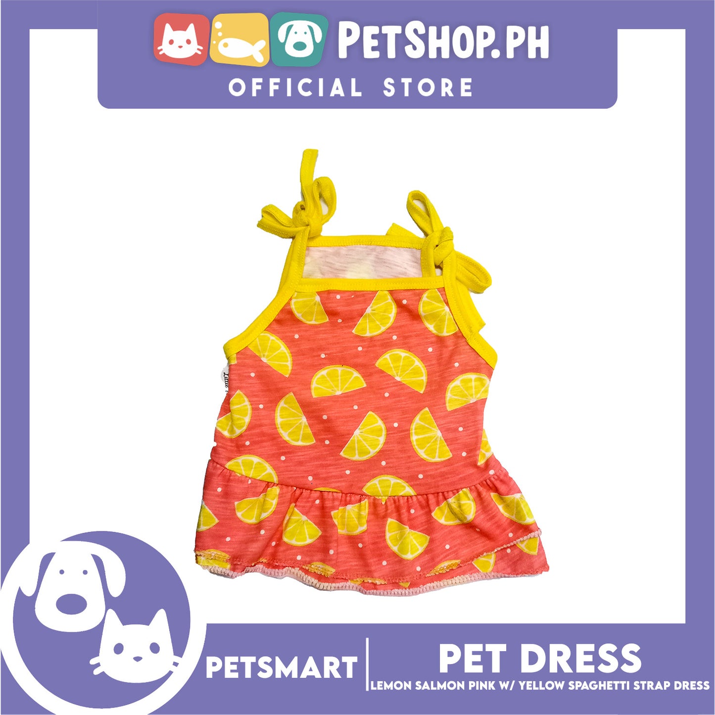 Pet Dress Lemon Salmon Pink with Yellow Spaghetti Strap Design, Large Size (DG-CTN202L)