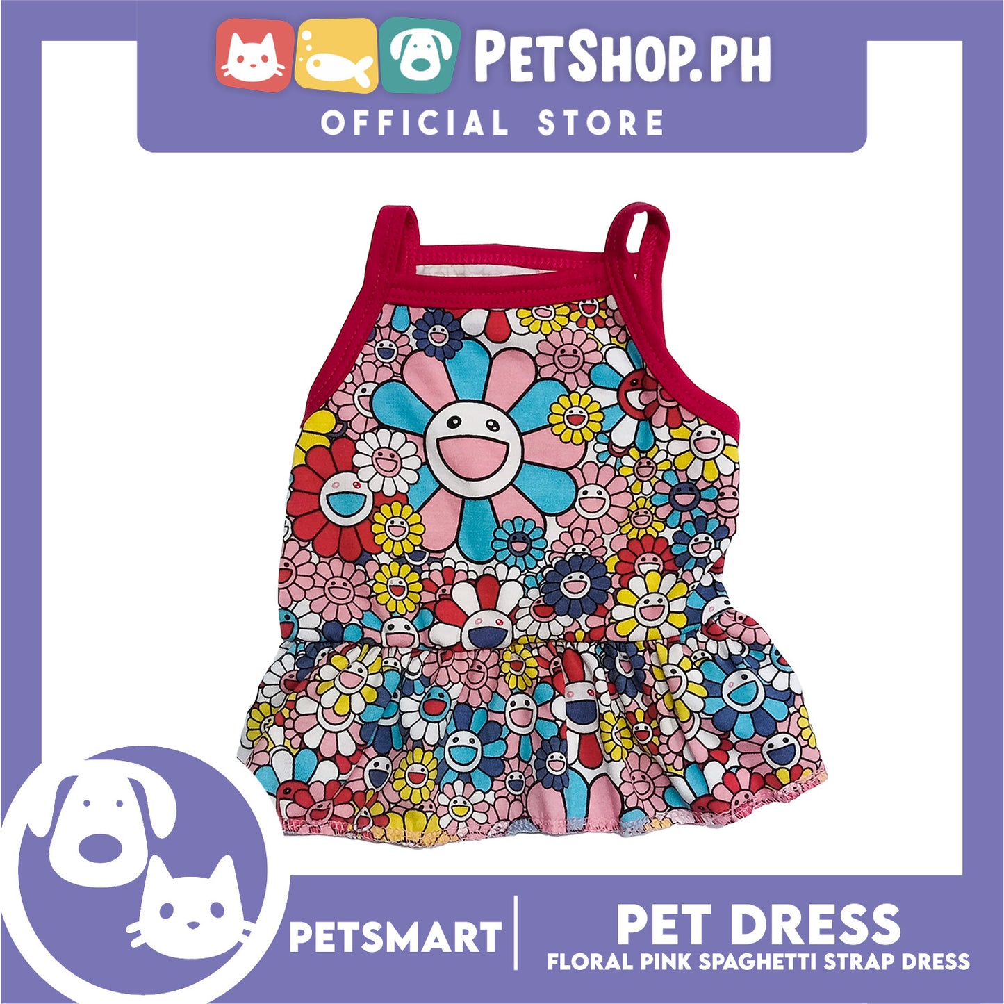Pet Dress Floral Pink Spaghetti Strap Design, Small Size (DG-CTN203S)