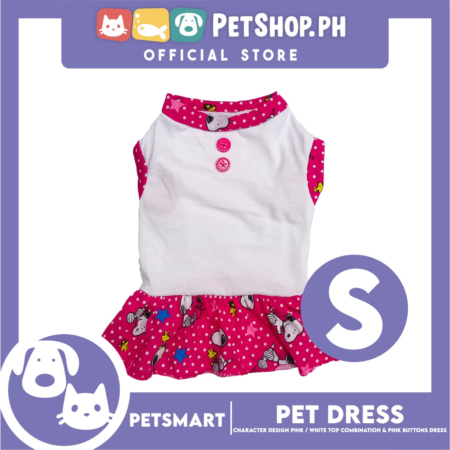 Pet Dress Character Design, Pink and White Top Combination and Pink Button Color Design, Small Size (DG-CTN204S)