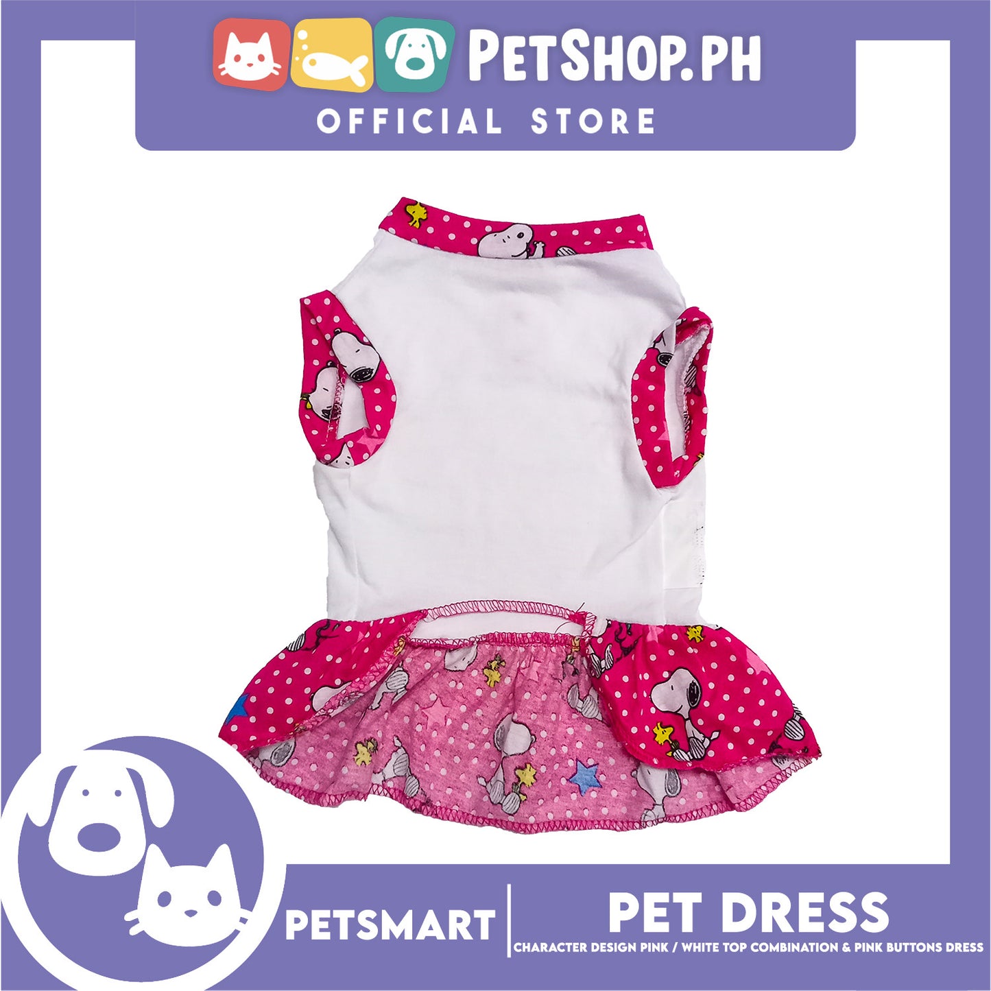 Pet Dress Character Design, Pink and White Top Combination and Pink Button Color Design, Small Size (DG-CTN204S)