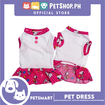 Pet Dress Character Design, Pink and White Top Combination and Pink Button Color Design, Small Size (DG-CTN204S)