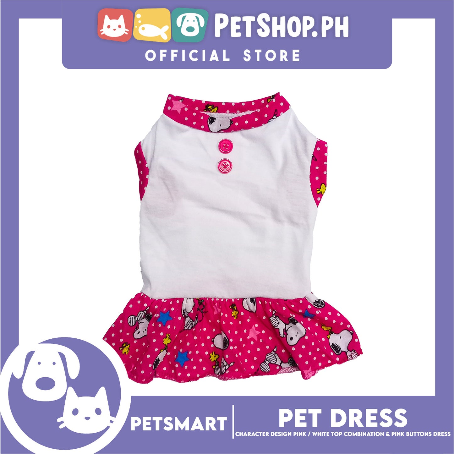 Pet Dress Character Design, Pink and White Top Combination and Pink Button Color Design, Large Size (DG-CTN204L)