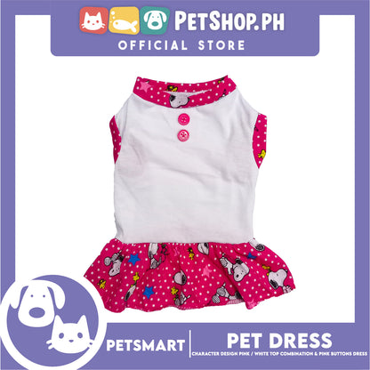 Pet Dress Character Design, Pink and White Top Combination and Pink Button Color Design, Large Size (DG-CTN204L)