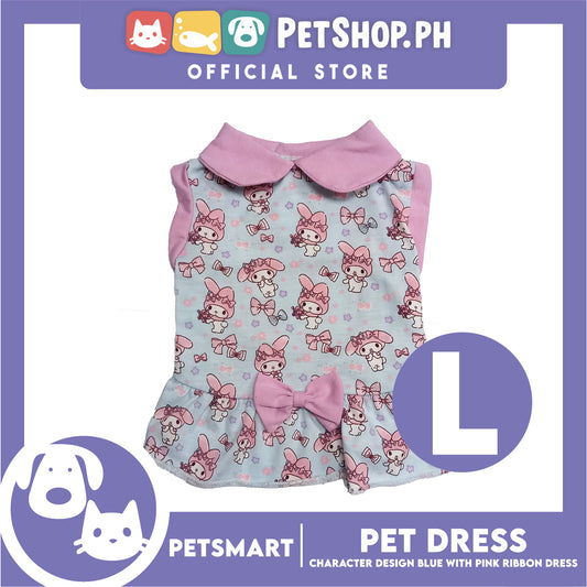 Pet Dress Character Design, Blue with Pink Ribbon Color, Large Size (DG-CTN205L)