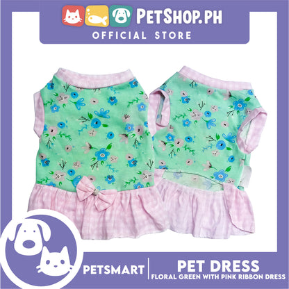 Pet Dress Floral Green with Pink Ribbon Design, XL Size (DG-CTN212XL)