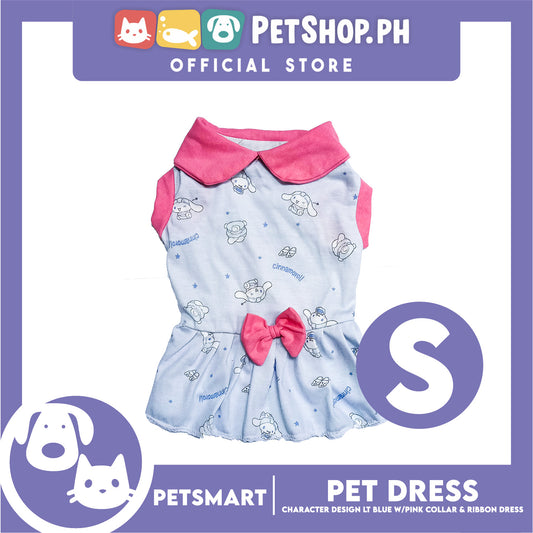 Pet Dress Character Design Light Blue with Pink Collar and Ribbon Color Design, Small Size (DG-CTN201S)
