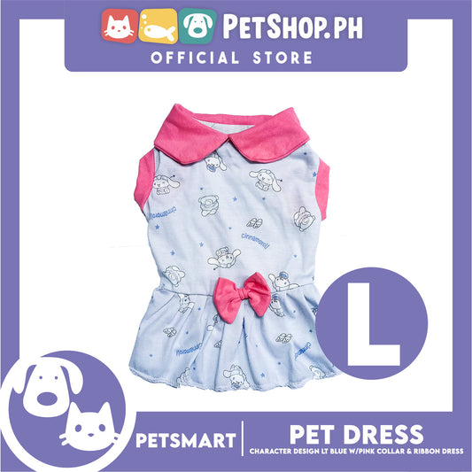 Pet Dress Character Design Light Blue with Pink Collar and Ribbon Color Design, Large Size (DG-CTN201L)