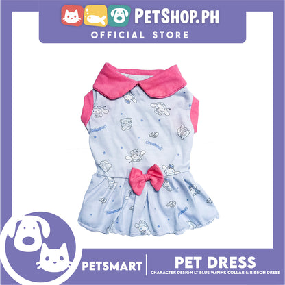 Pet Dress Character Design Light Blue with Pink Collar and Ribbon Color Design, Large Size (DG-CTN201L)